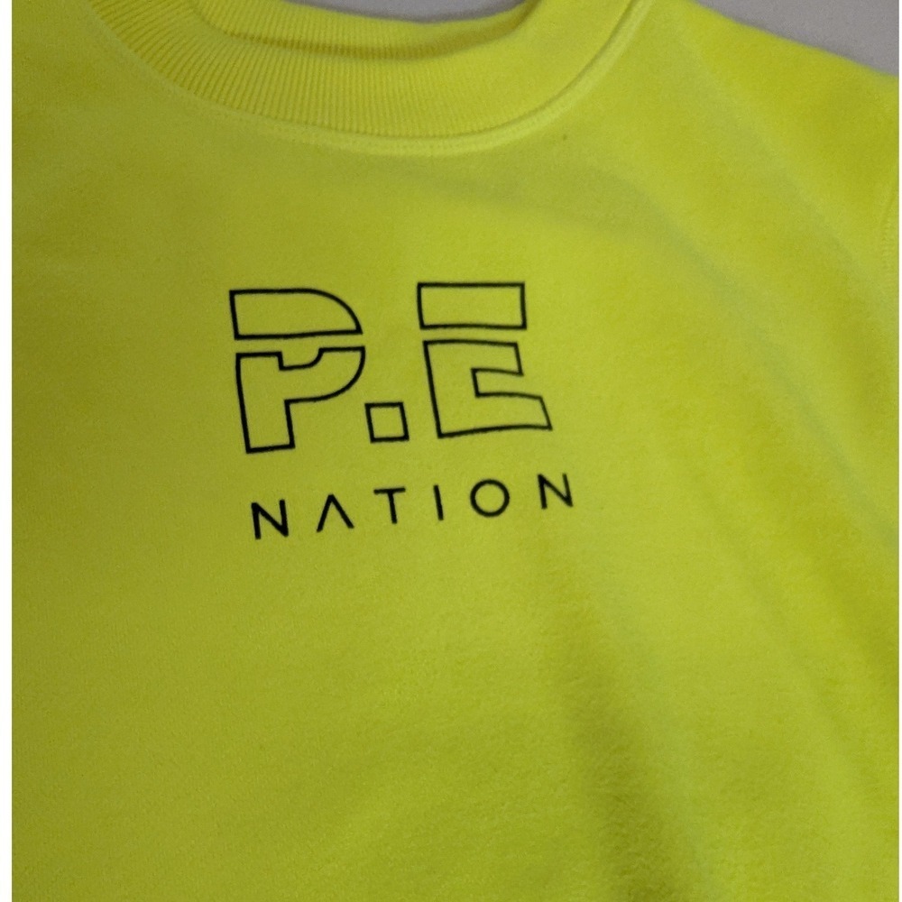 KITH x P.E NATION Cropped Sweatshirt Neon Lime Yellow Logo XS Athleisure Kithmas - Picture 13 of 13